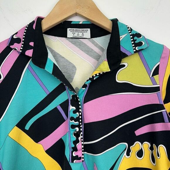 Averardo Bessi Women’s Unique 80s Colorful Abstract Movement 1/4 Button Elbow Sh - Picture 8 of 8